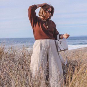 ZARA Full length wide trousers in bouclé fabric  -   XL - color TAN